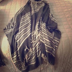 Grey striped wrap poncho